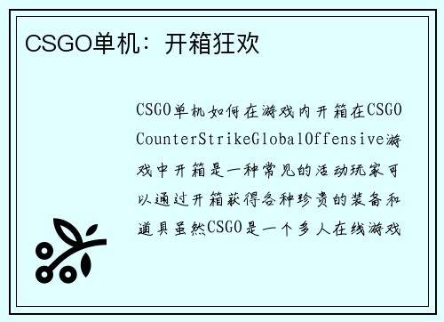 CSGO单机：开箱狂欢